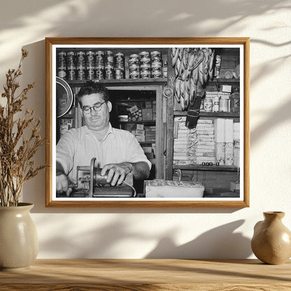 General Store Owner Slicing Bologna Jarreau Louisiana 1938