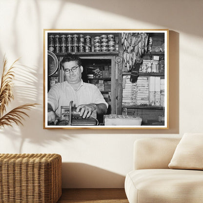 General Store Owner Slicing Bologna Jarreau Louisiana 1938