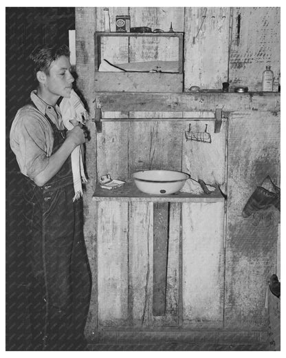 Vintage Photo of Child Washing Face in Louisiana 1938