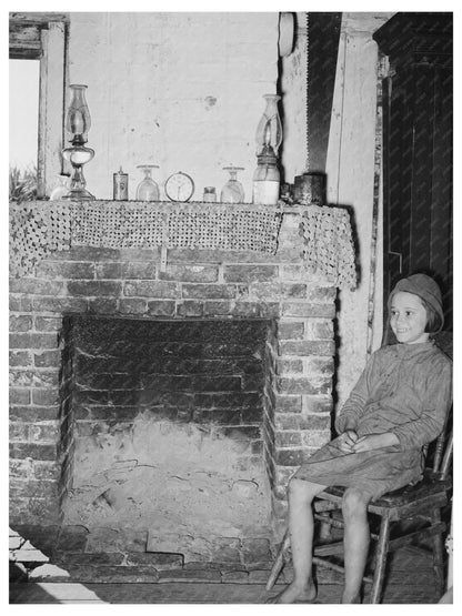 Cajun Girl by Fireplace Louisiana 1938 Vintage Photo