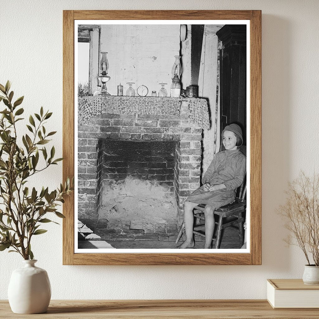 Cajun Girl by Fireplace Louisiana 1938 Vintage Photo