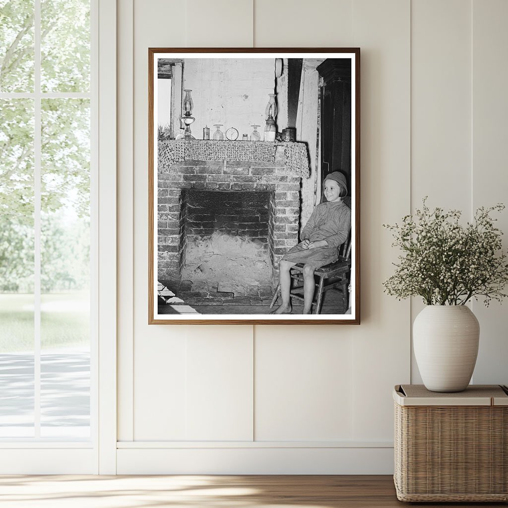 Cajun Girl by Fireplace Louisiana 1938 Vintage Photo