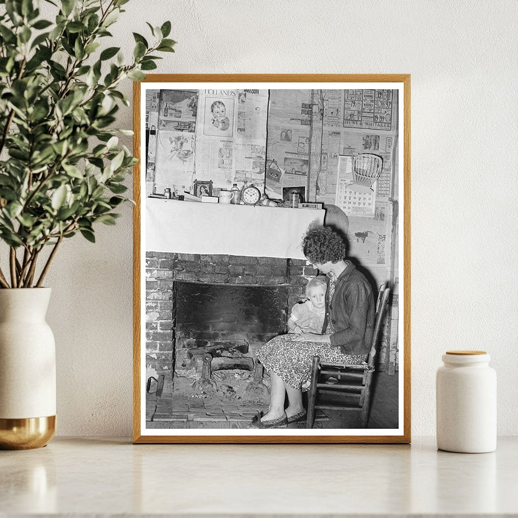 Wife and Daughter by Fireplace in Louisiana January 1939