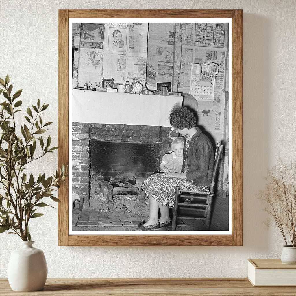 Wife and Daughter by Fireplace in Louisiana January 1939