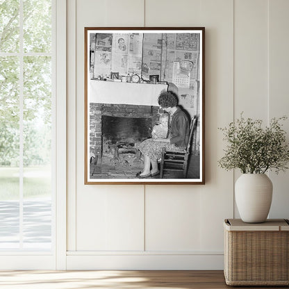 Wife and Daughter by Fireplace in Louisiana January 1939