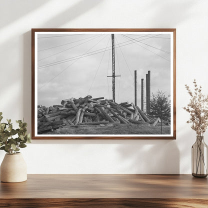 Vintage Logs Stacked at Lumber Mill Laurel Mississippi 1939