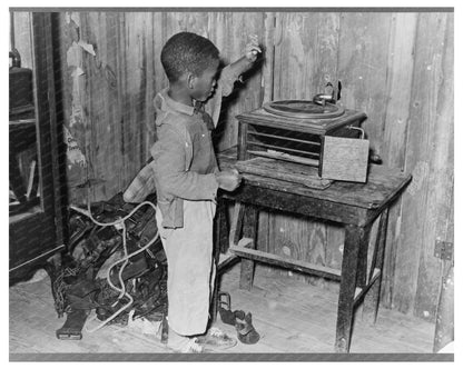 Child with Phonograph in 1939 Louisiana Cabin Home