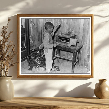 Child with Phonograph in 1939 Louisiana Cabin Home