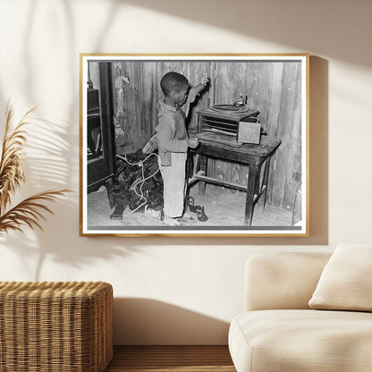 Child with Phonograph in 1939 Louisiana Cabin Home