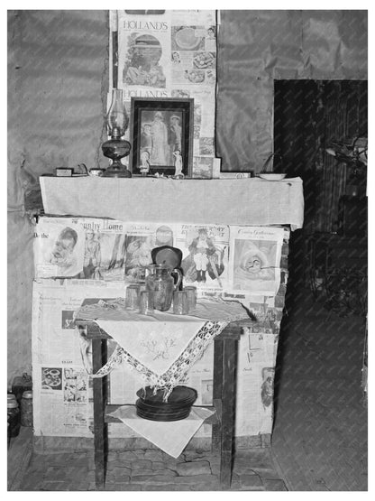 Vintage Fireplace with Newspapers in Louisiana 1939