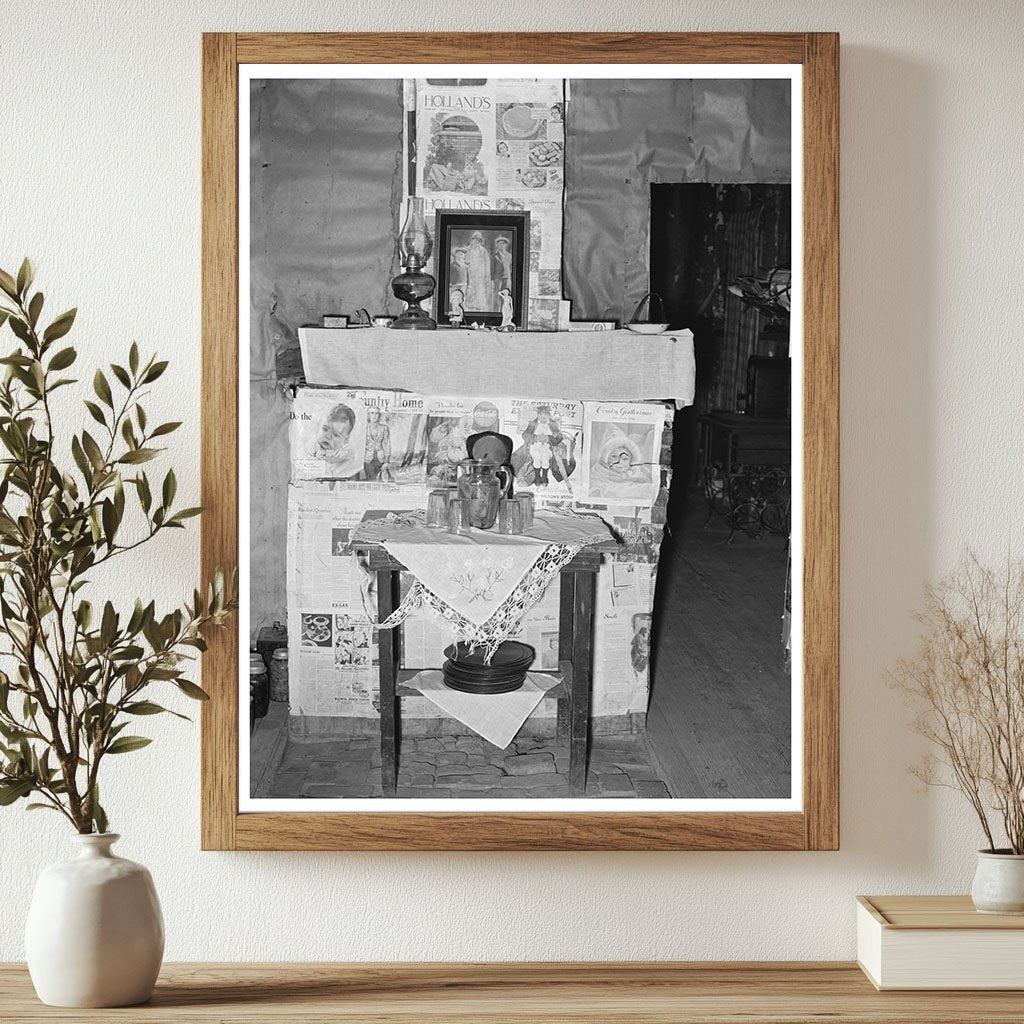 Vintage Fireplace with Newspapers in Louisiana 1939