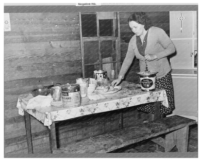 1939 Woman Cleaning Kitchen in Tenant Farmers Home Mississippi