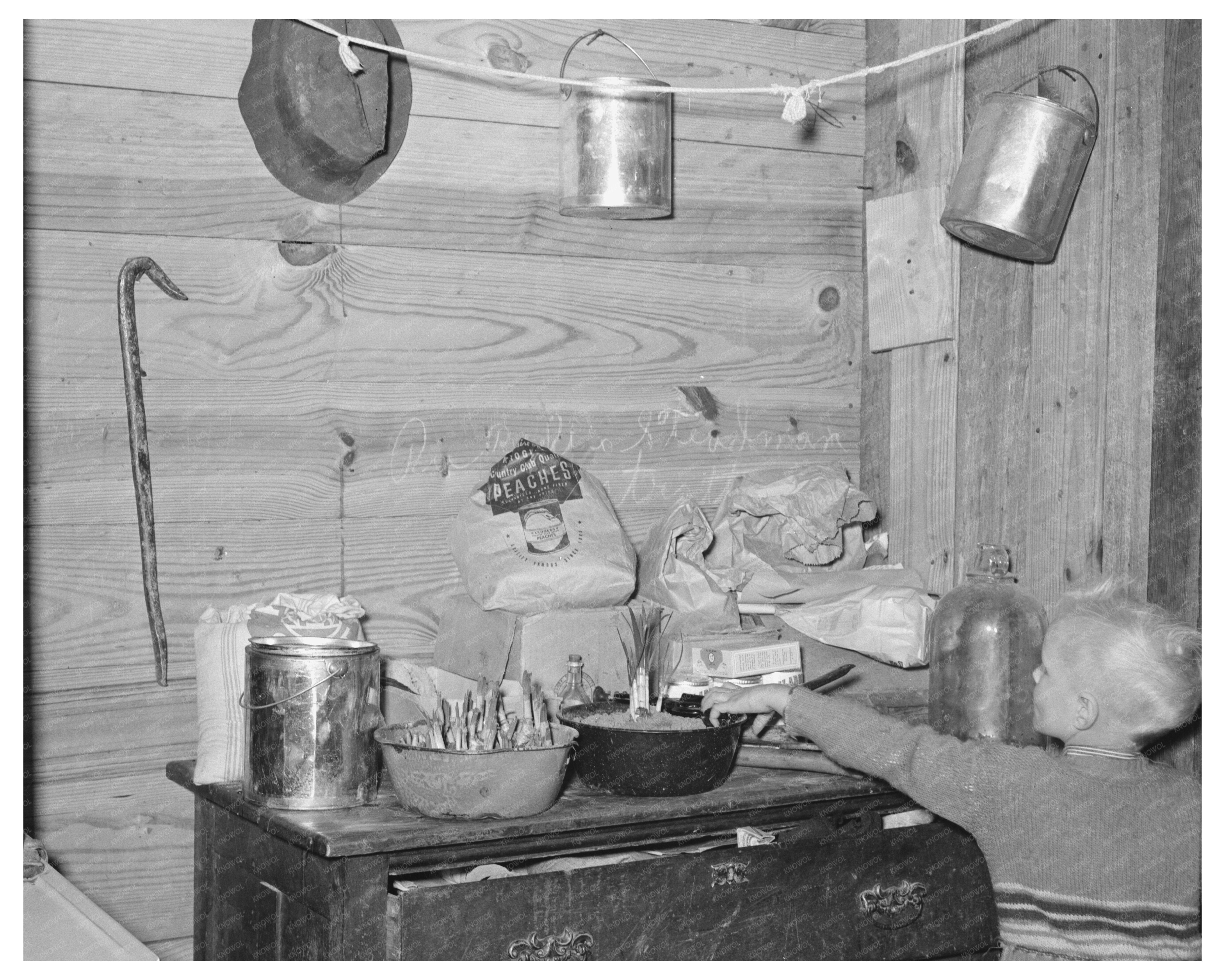 Vintage Kitchen Scene of Tenant Farm Family 1939
