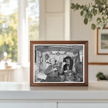 Mr. Bias Playing Fiddle in Trailer Home Texas 1939