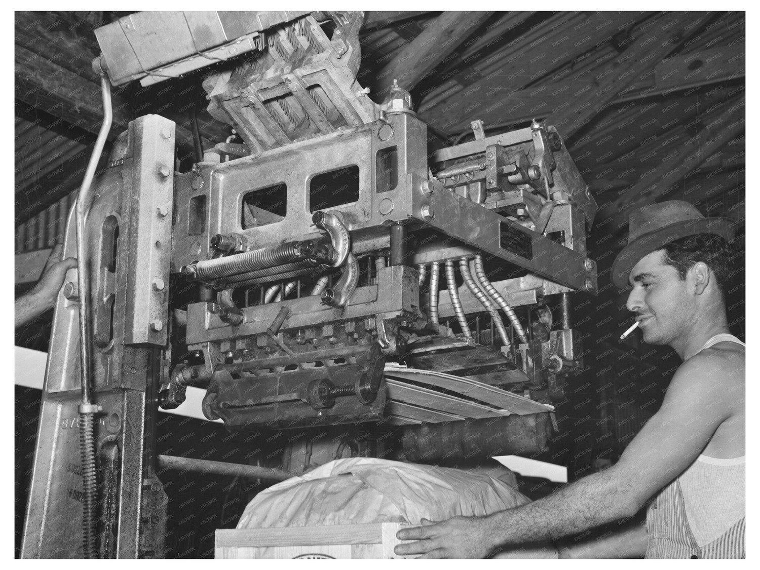 Lidding Machine for Vegetable Packing in Elsa Texas 1939