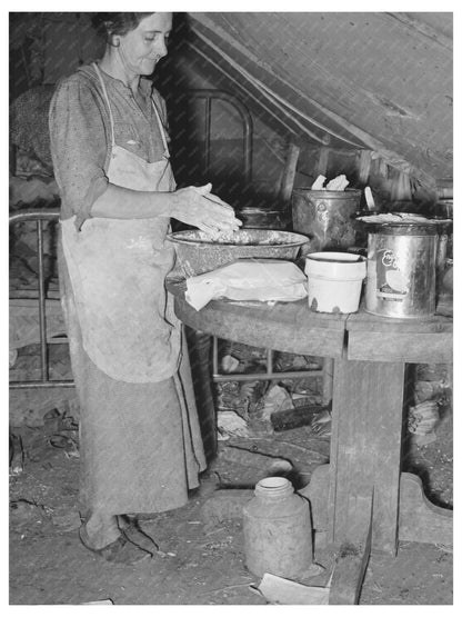 Migrant Mother Baking Biscuits in Texas Tent 1939