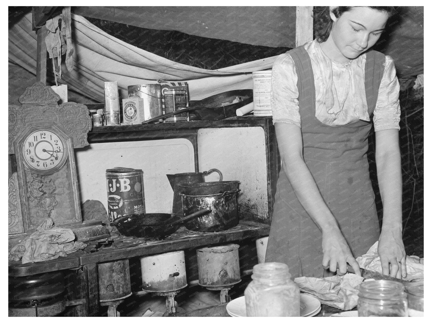 Vintage Kitchen Table and Stove Texas Migrant Camp 1939