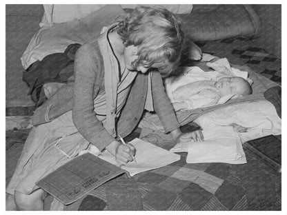Vintage 1939 Photo of Girl Studying in Tent Home