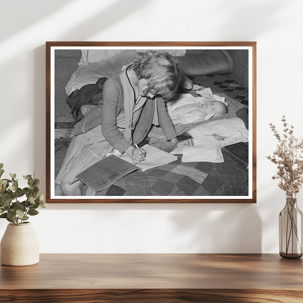Vintage 1939 Photo of Girl Studying in Tent Home