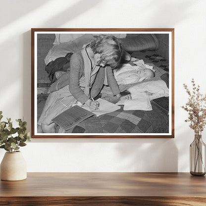 Vintage 1939 Photo of Girl Studying in Tent Home