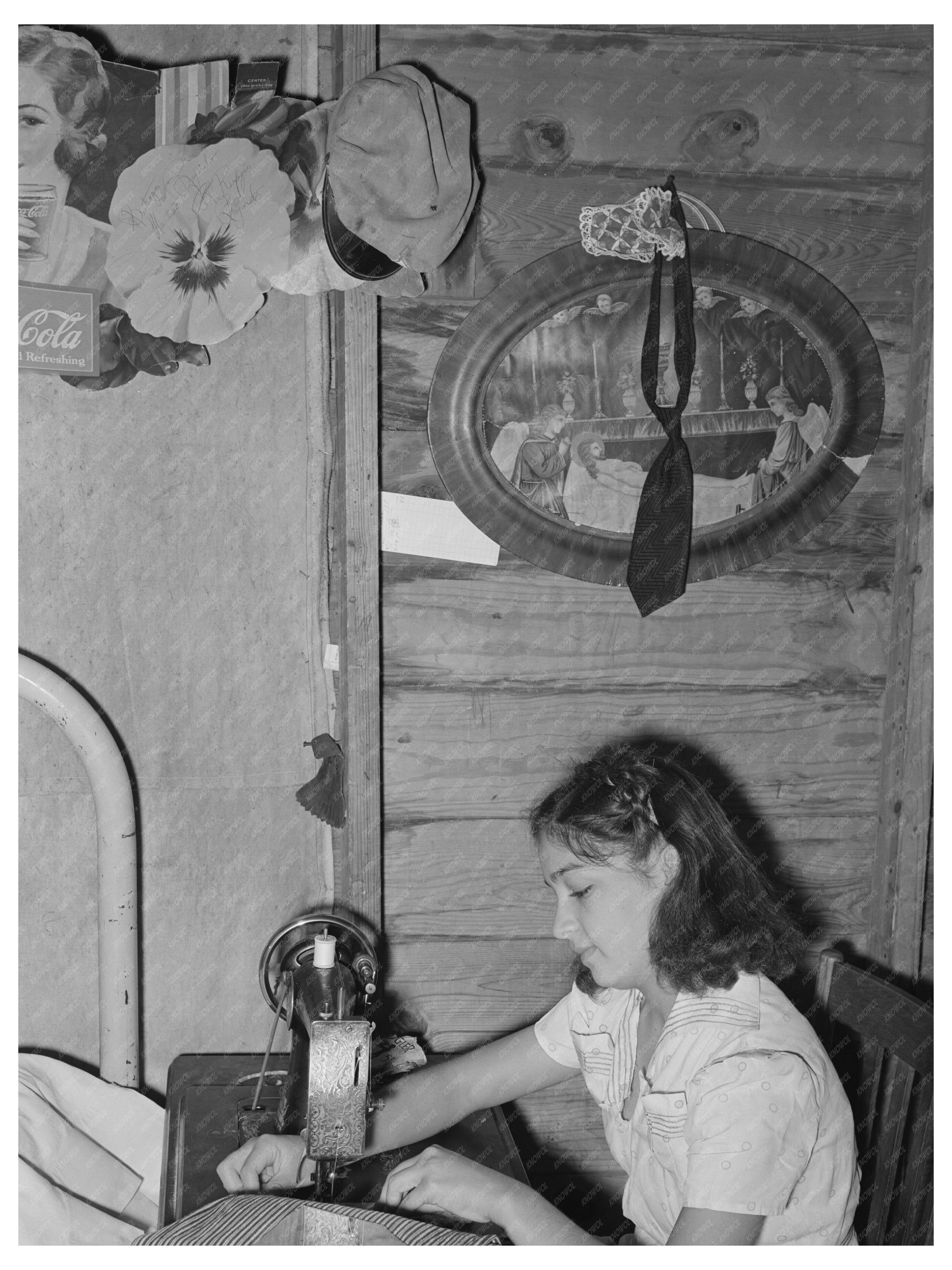 Mexican Girl Sewing at Home Robstown Texas 1939