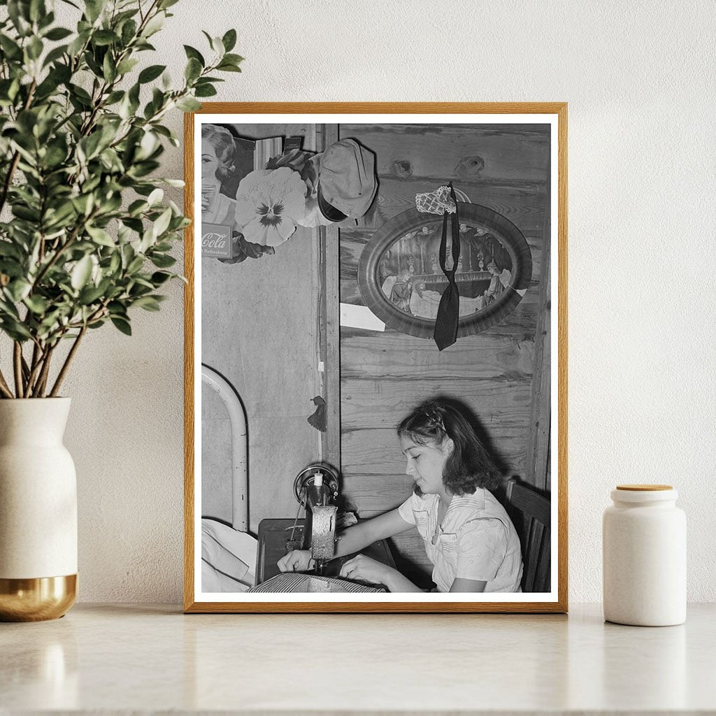 Mexican Girl Sewing at Home Robstown Texas 1939