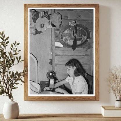 Mexican Girl Sewing at Home Robstown Texas 1939