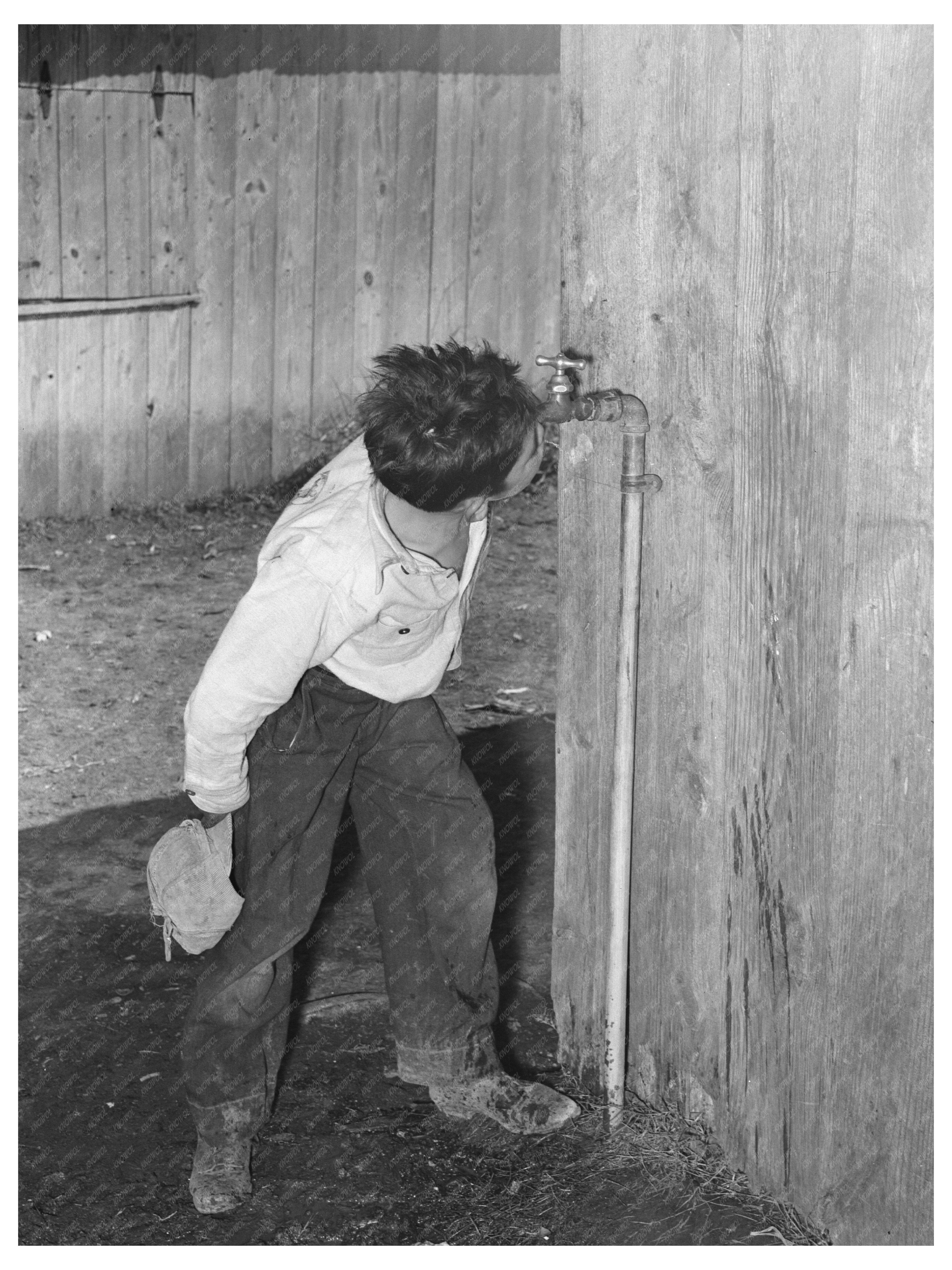 Mexican Boy Drinks from Faucet in Robstown Texas 1939