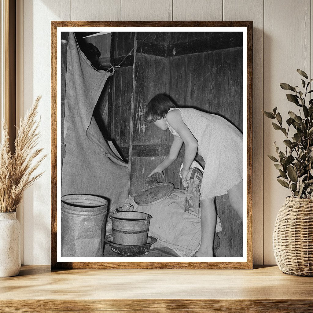 Mexican Girl Heating Water Over Hot Coals Texas 1939