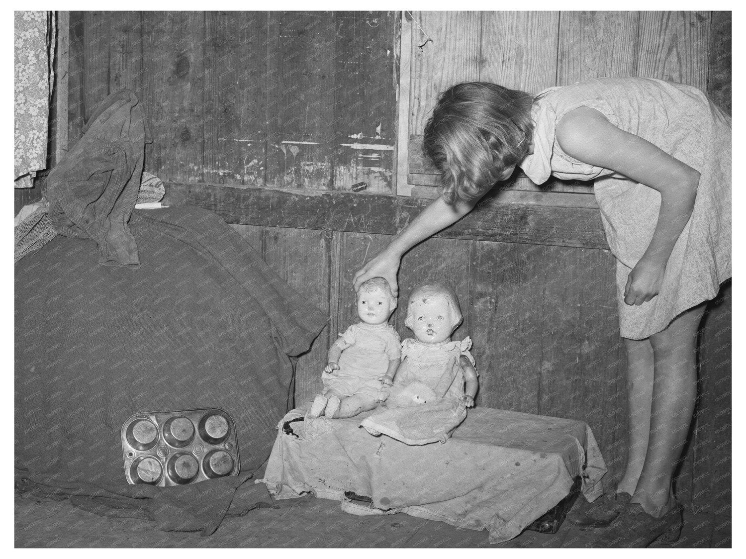 Mexican Girl Heating Water over Hot Coals Robstown 1939