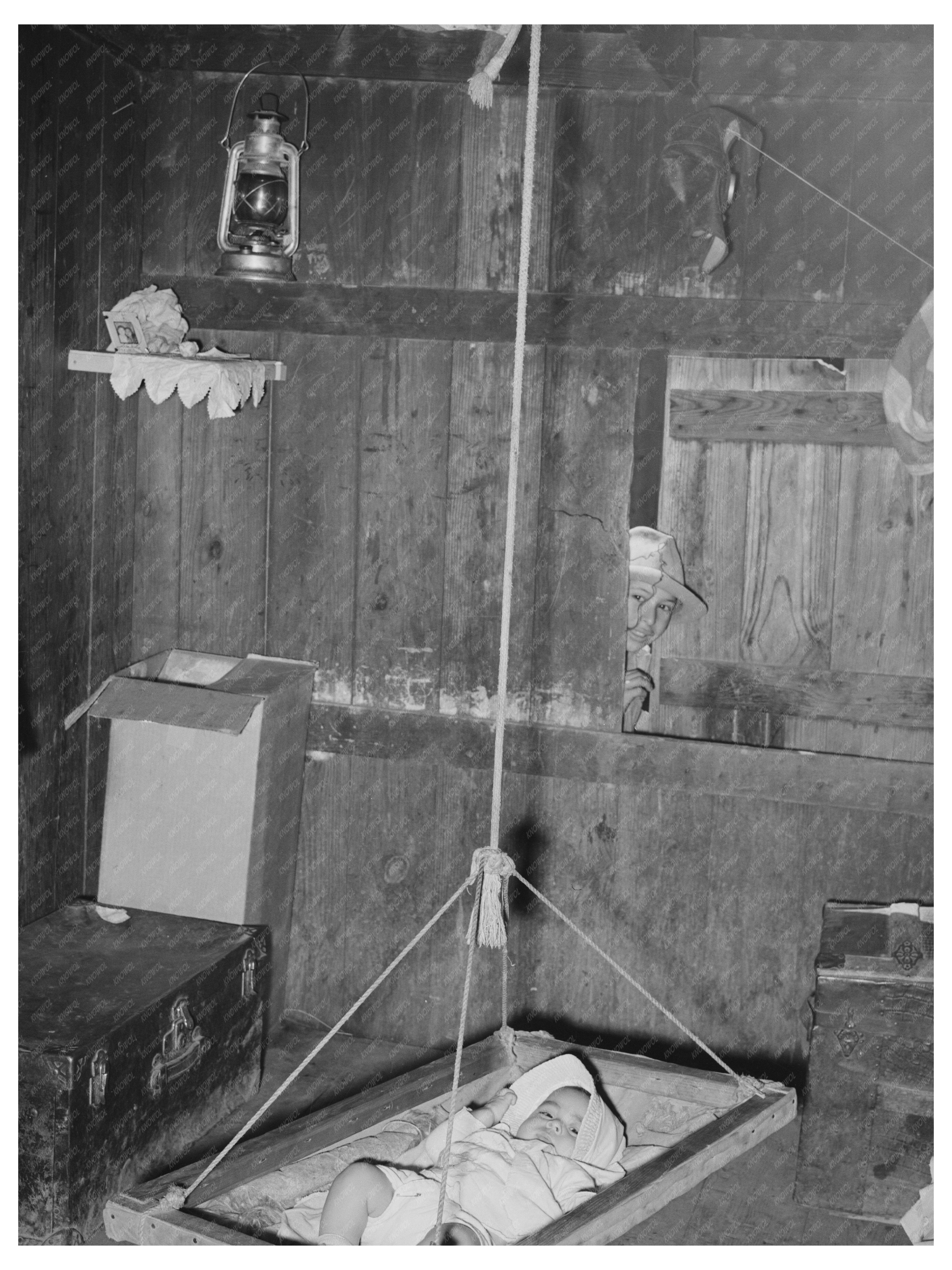 Vintage 1939 Photo of Mexican Baby in Swing Bed Texas