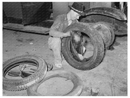 White Migrant Changing Tire Edinburg Texas February 1939