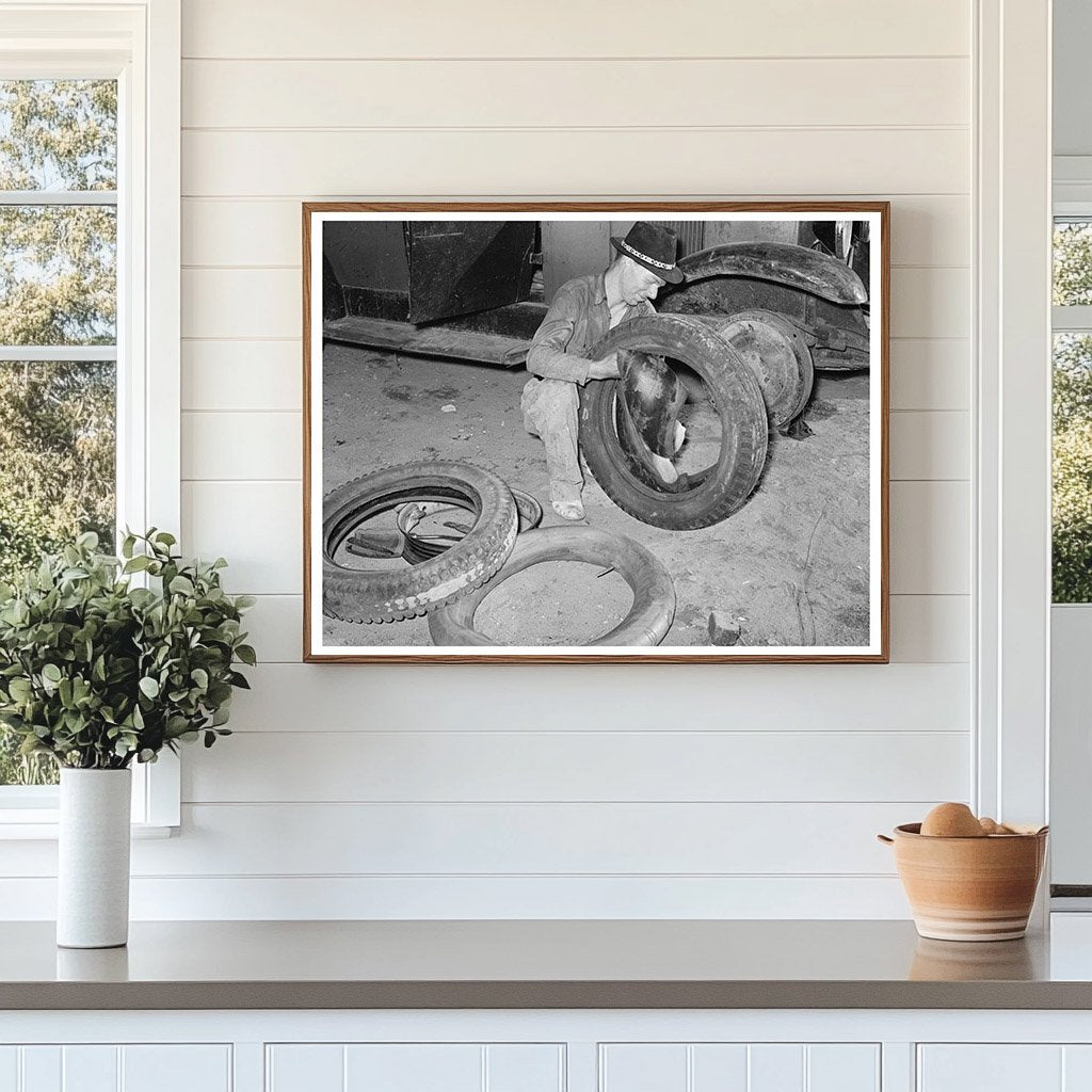 White Migrant Changing Tire Edinburg Texas February 1939