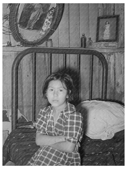 Mexican Girl on Bed in Crystal City Texas 1939