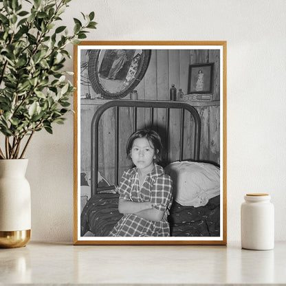 Mexican Girl on Bed in Crystal City Texas 1939