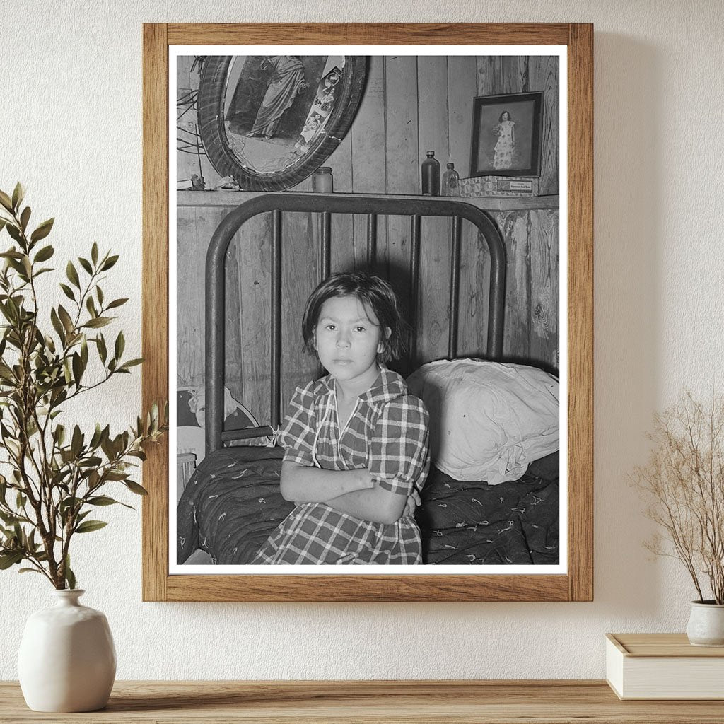 Mexican Girl on Bed in Crystal City Texas 1939