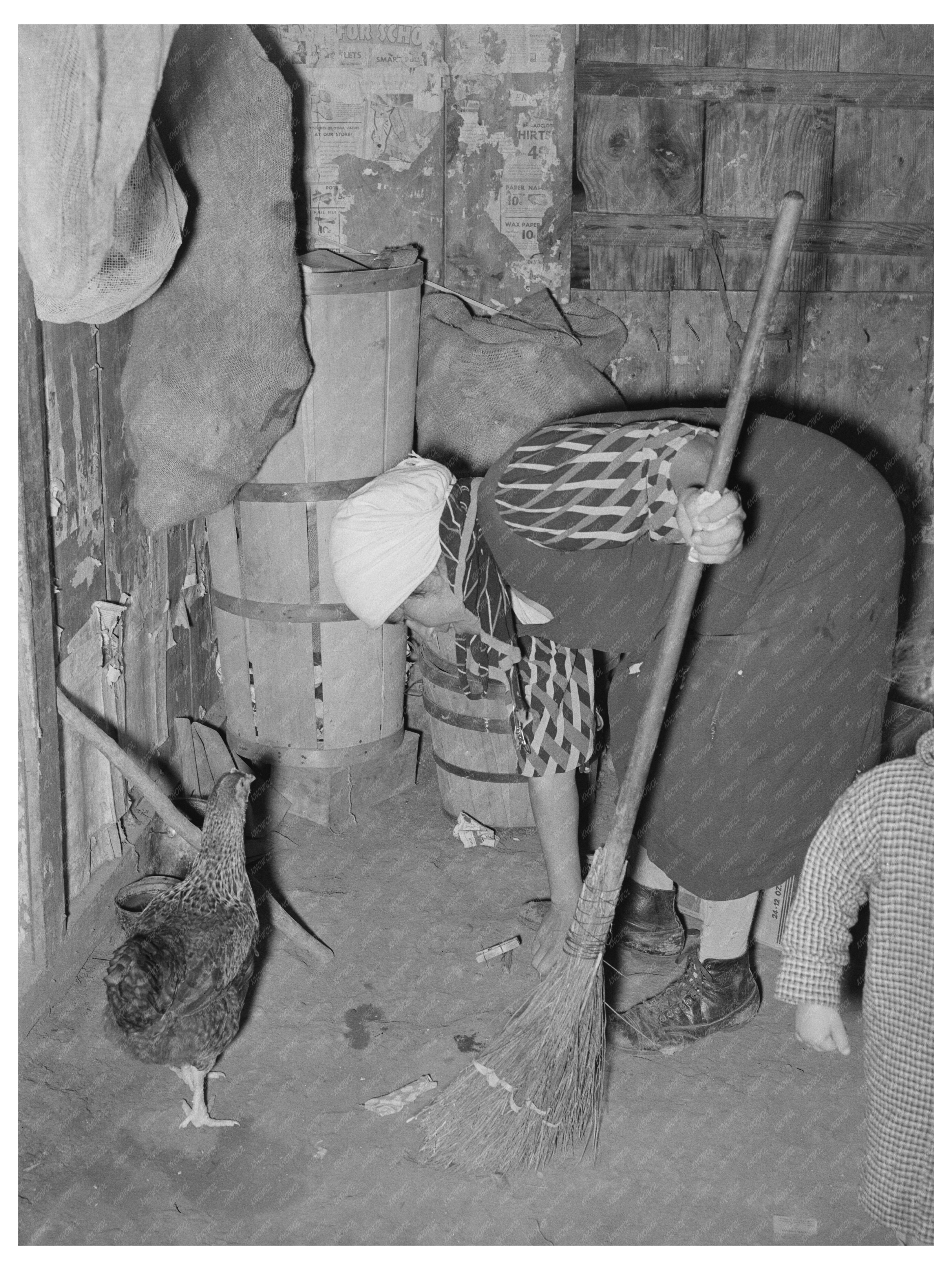 Mexican Women Sweeping Home Floor Crystal City Texas 1939