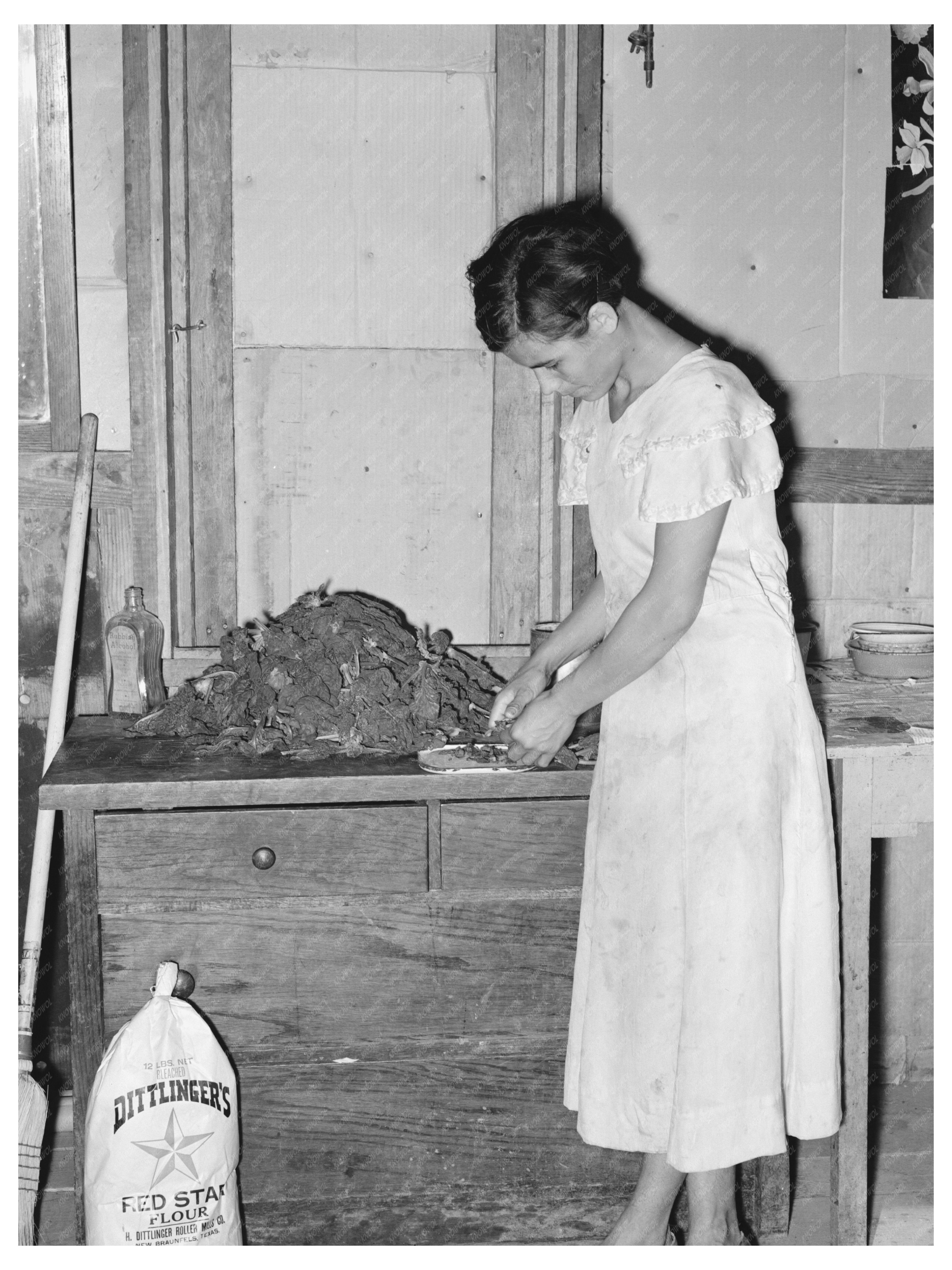 Mexican Woman Prepares Spinach in San Antonio 1939