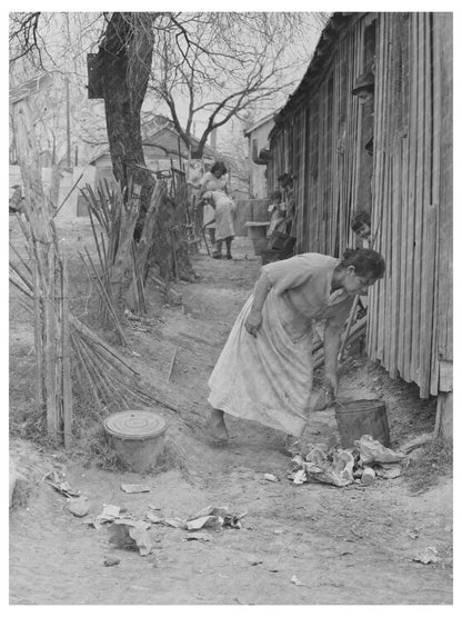 Mexican Woman Cleaning Backyard San Antonio 1939