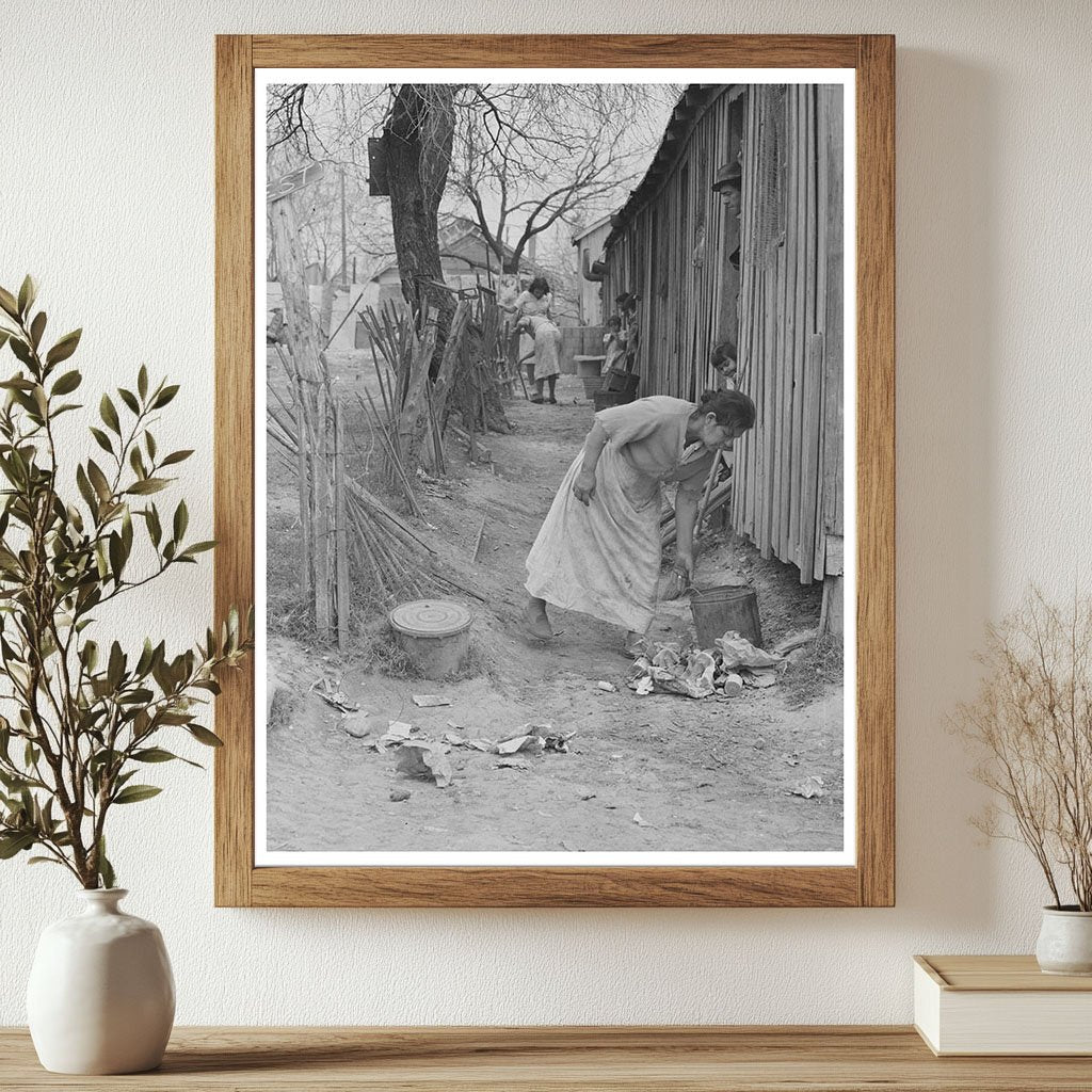 Mexican Woman Cleaning Backyard San Antonio 1939