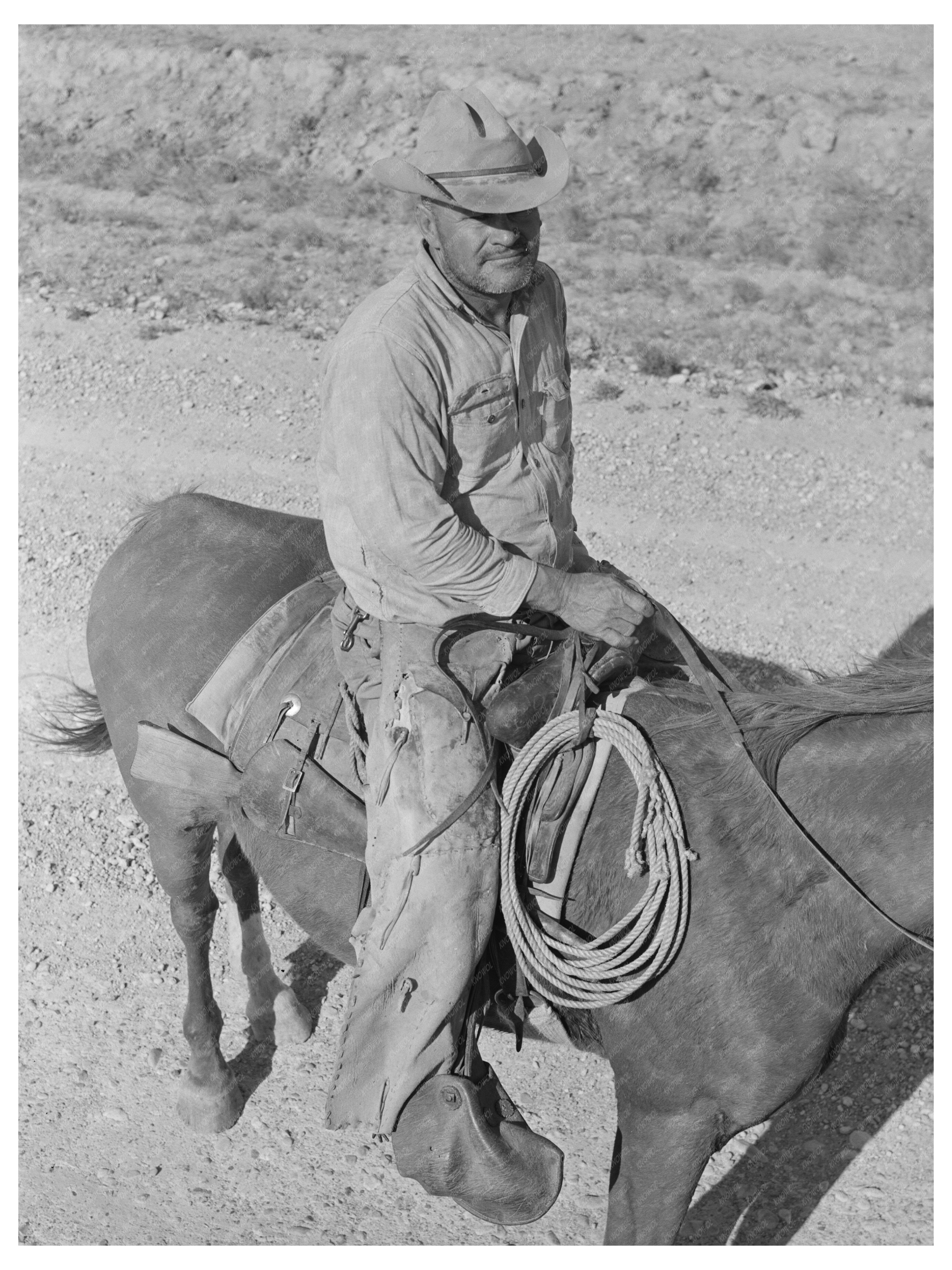 Cowboy on Horseback in Eagle Pass Texas March 1939