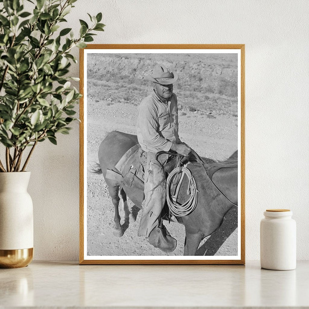 Cowboy on Horseback in Eagle Pass Texas March 1939