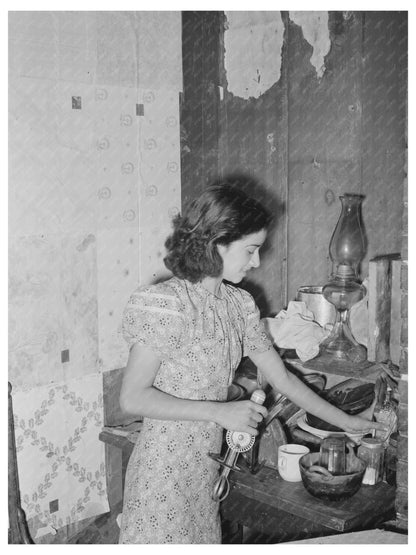 Mexican Girl Arranging Kitchen in San Antonio 1939