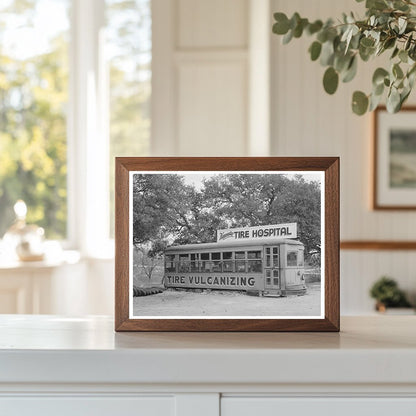 Vintage Streetcar Tire Shop in Kerrville Texas 1939