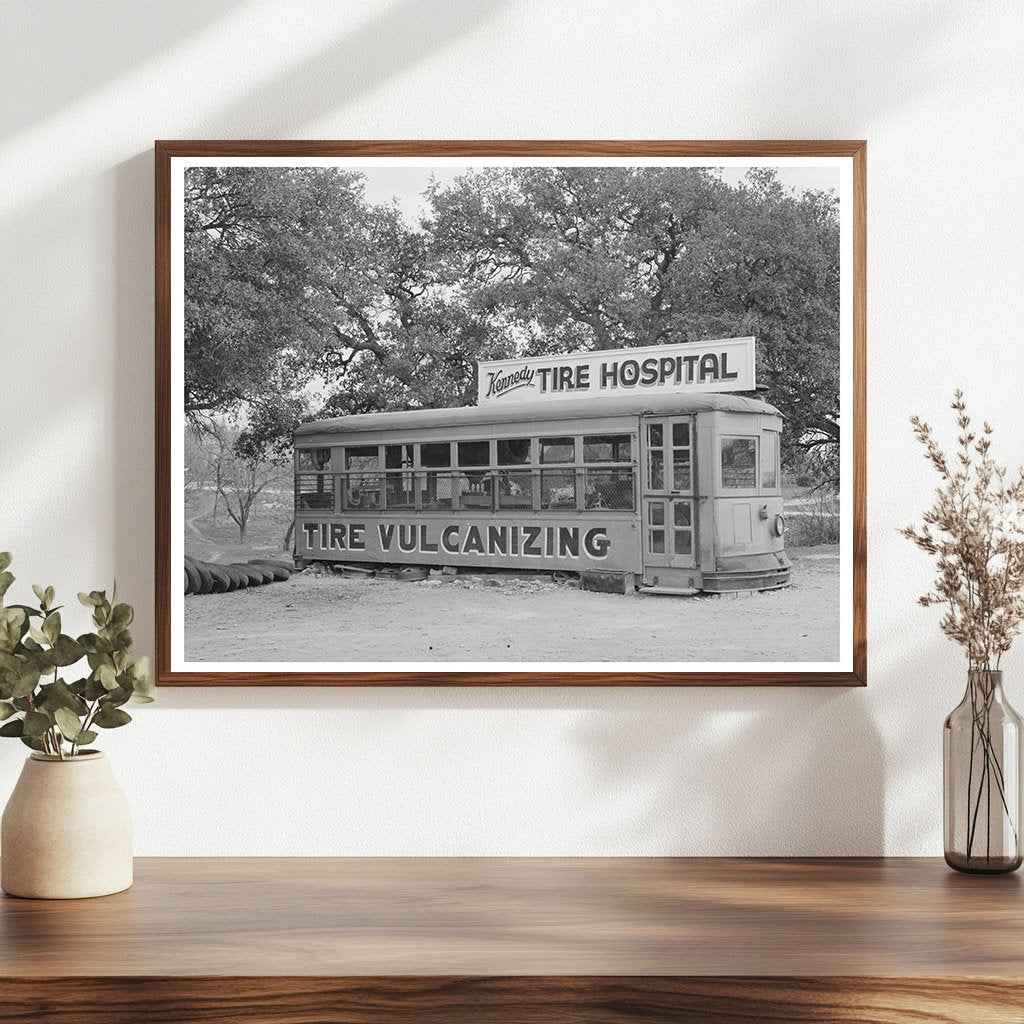 Vintage Streetcar Tire Shop in Kerrville Texas 1939