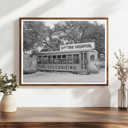 Vintage Streetcar Tire Shop in Kerrville Texas 1939