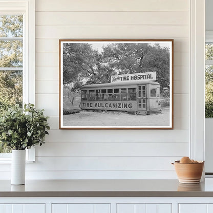 Vintage Streetcar Tire Shop in Kerrville Texas 1939