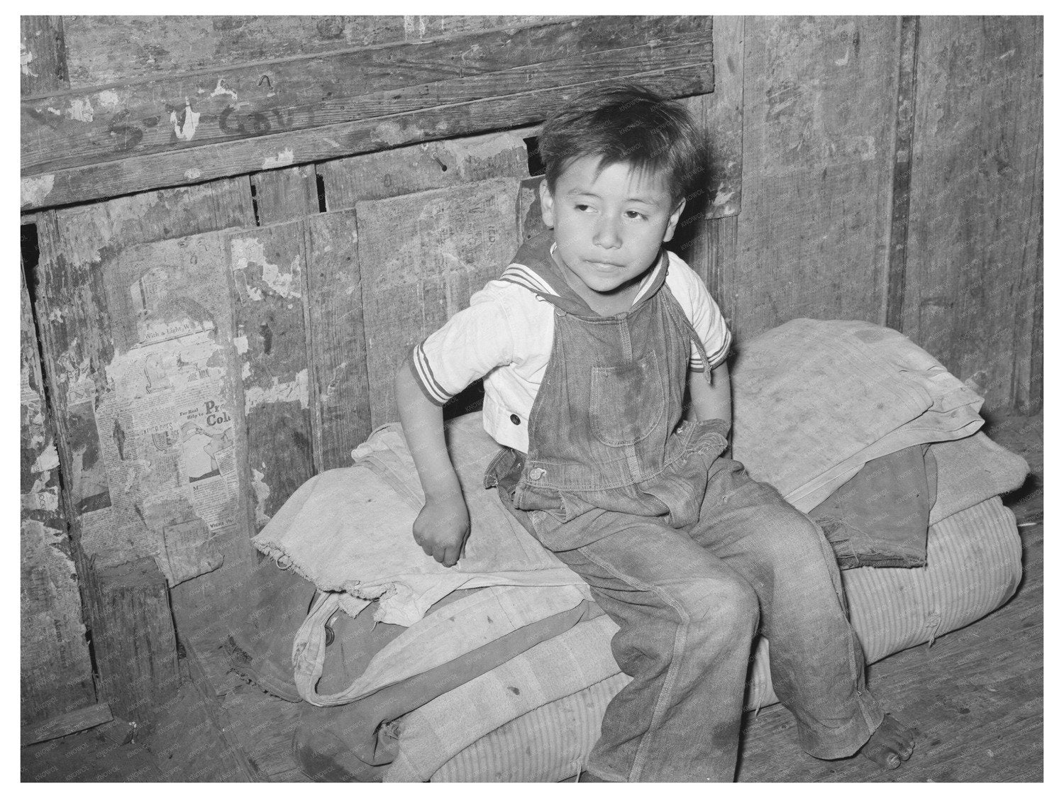Mexican Boy on Bedroll in San Antonio Texas 1939