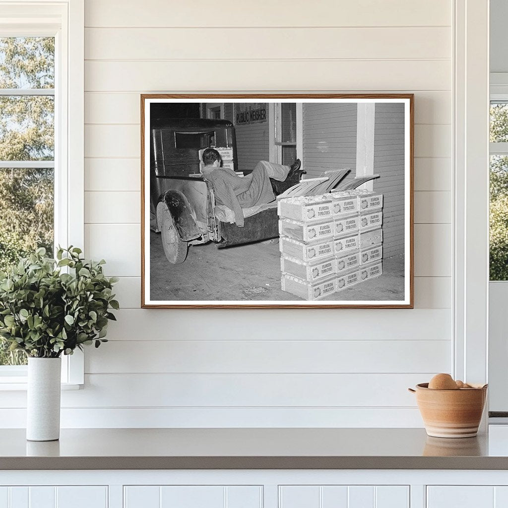 Tomato Peddler Sleeping in Truck San Antonio 1939