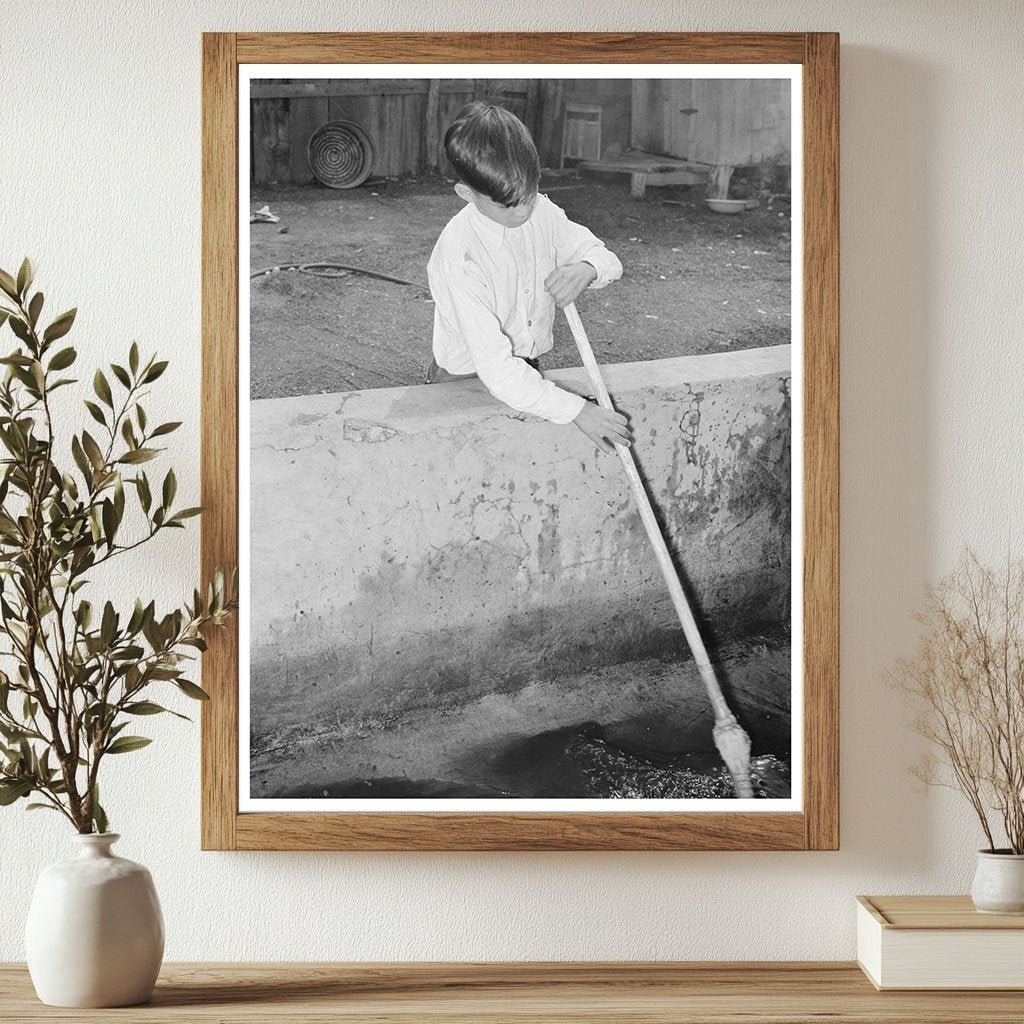 Mexican Boy Sweeping Pecan Soaking Vat San Antonio 1939